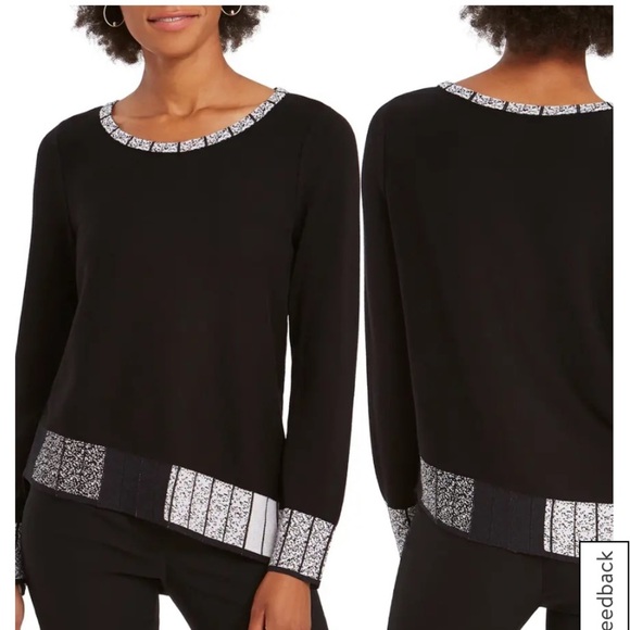 NIC+ZOE Stand Out Sweater | Black Knit Pleated Sparkle Holiday Cocktail - Picture 1 of 9